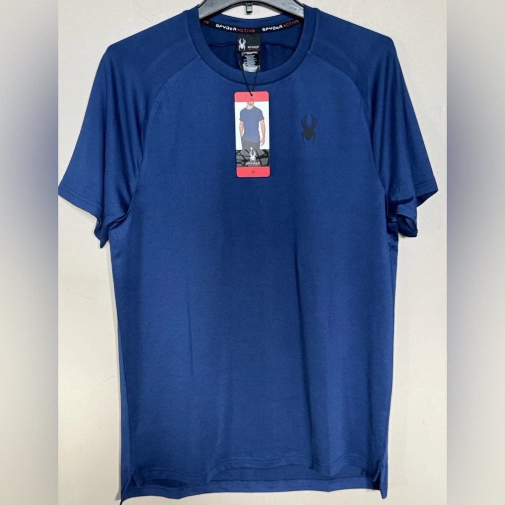 NEW Spyder Men's Gym Running Active Tee Shirt 4 Way Stretch Blue M